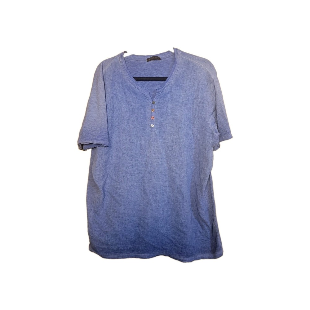 Made‎ in Italy Linen Cotton Henley Shirt Mens XXL Blue Short Sleeve Gauze Knit